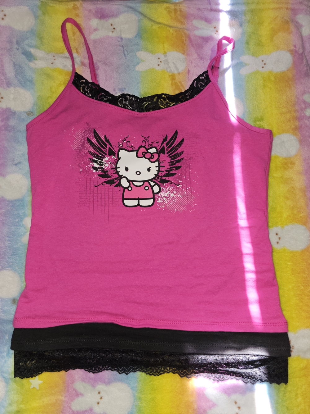 Hello Kitty Pink Womens' Lace-Trim Tank Top
